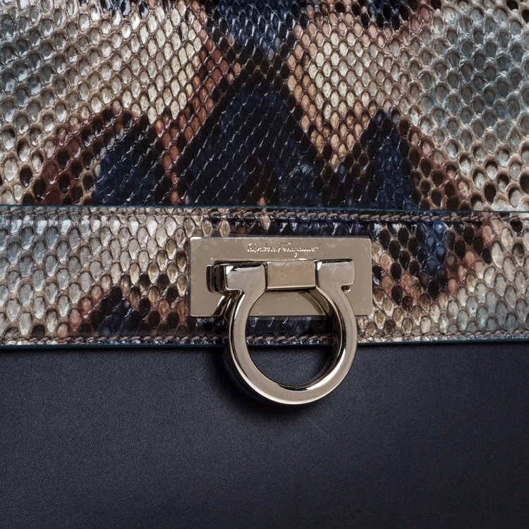 Pre Owned Salvatore Ferragamo Multicolor Leather and Python Medium Sofia Top Handle Bag