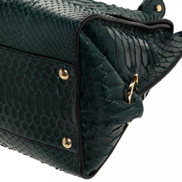 Pre Owned Salvatore Ferragamo Green Python Sofia Top Handle Bag