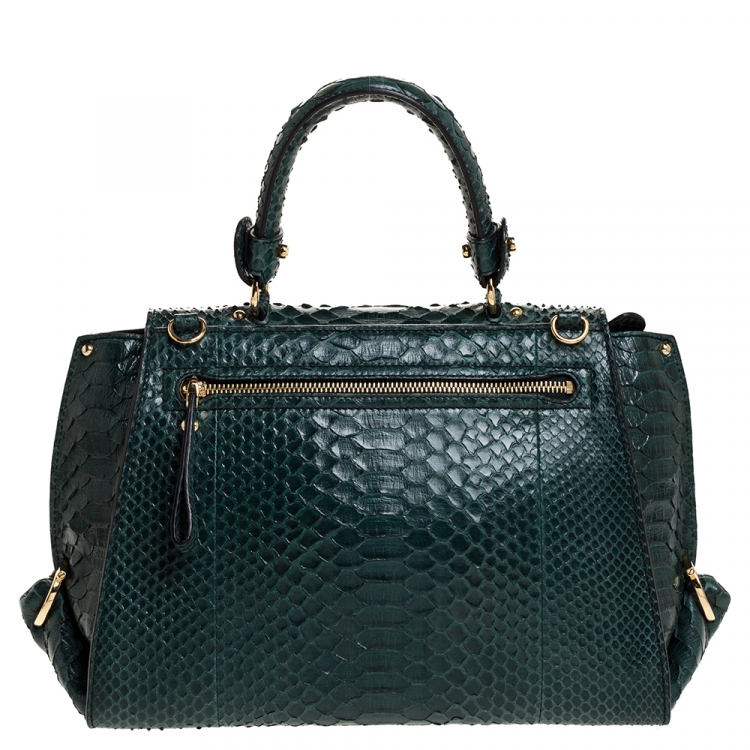 Pre Owned Salvatore Ferragamo Green Python Sofia Top Handle Bag