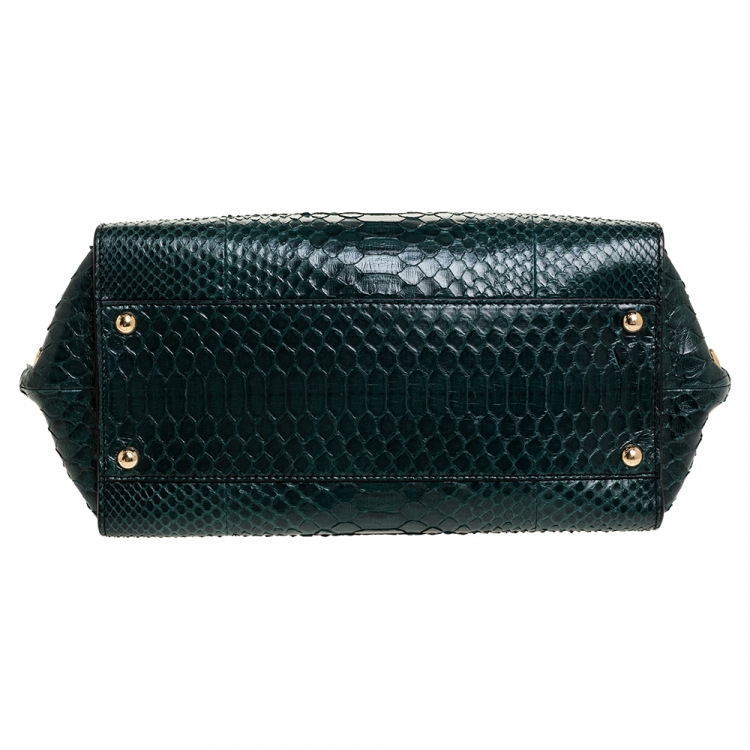 Pre Owned Salvatore Ferragamo Green Python Sofia Top Handle Bag