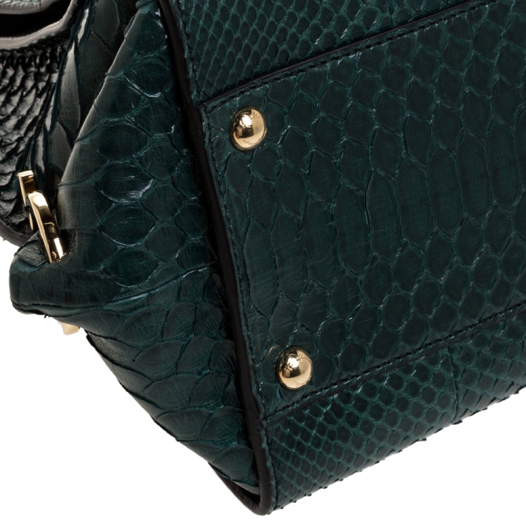 Pre Owned Salvatore Ferragamo Green Python Sofia Top Handle Bag