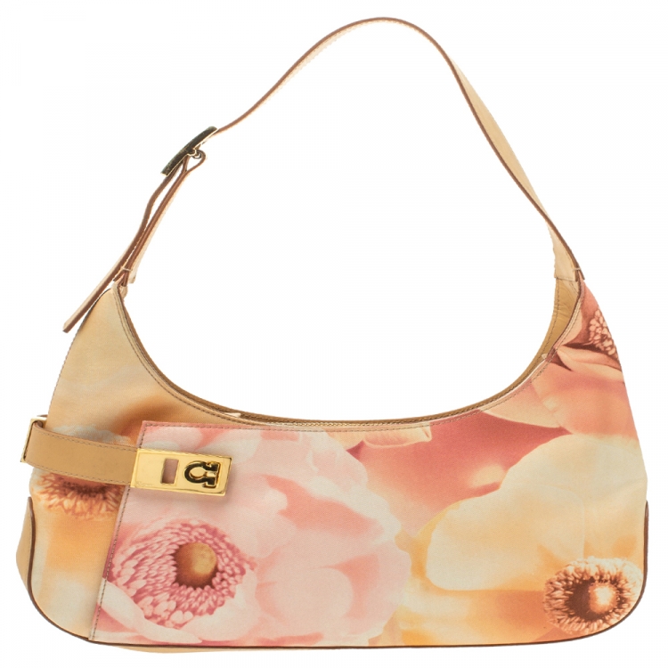 Pre Owned Salvatore Ferragamo Pink Printed Canvas Floral Hobo