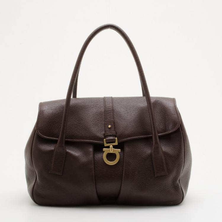 Pre Owned Salvatore Ferragamo Leather Flap Front Top Handle Bag
