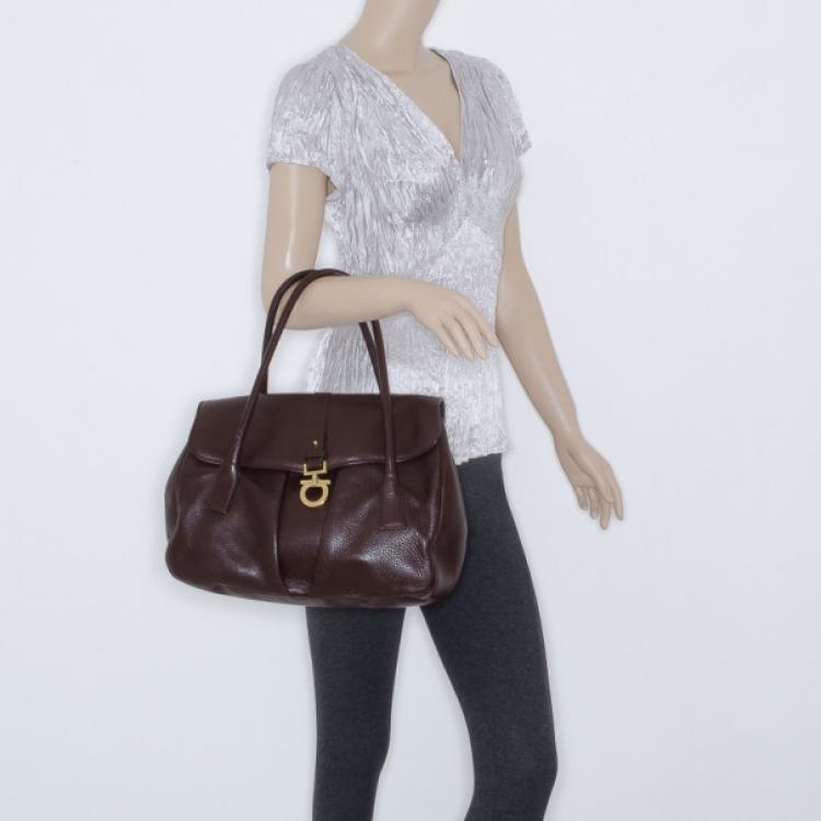 Pre Owned Salvatore Ferragamo Leather Flap Front Top Handle Bag