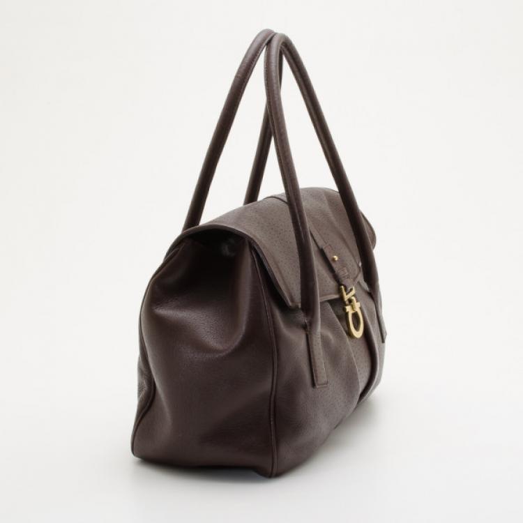 Pre Owned Salvatore Ferragamo Leather Flap Front Top Handle Bag