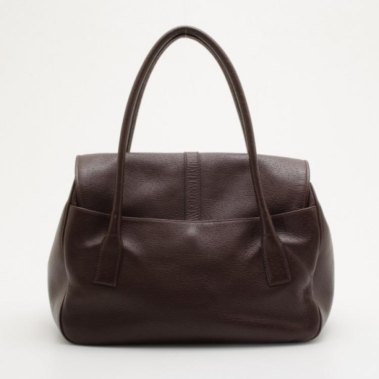 Pre Owned Salvatore Ferragamo Leather Flap Front Top Handle Bag