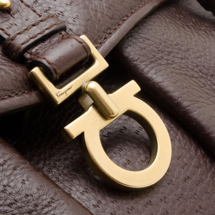 Pre Owned Salvatore Ferragamo Leather Flap Front Top Handle Bag