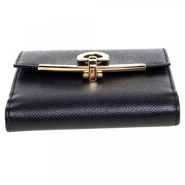 Pre Owned Salvatore Ferragamo Black Leather Gancini Lock French Wallet
