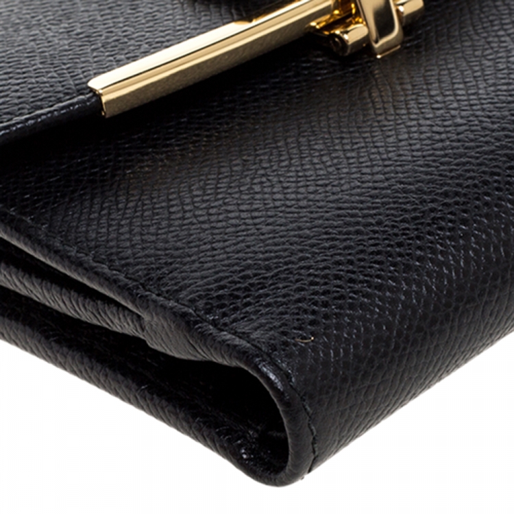 Pre Owned Salvatore Ferragamo Black Leather Gancini Lock French Wallet