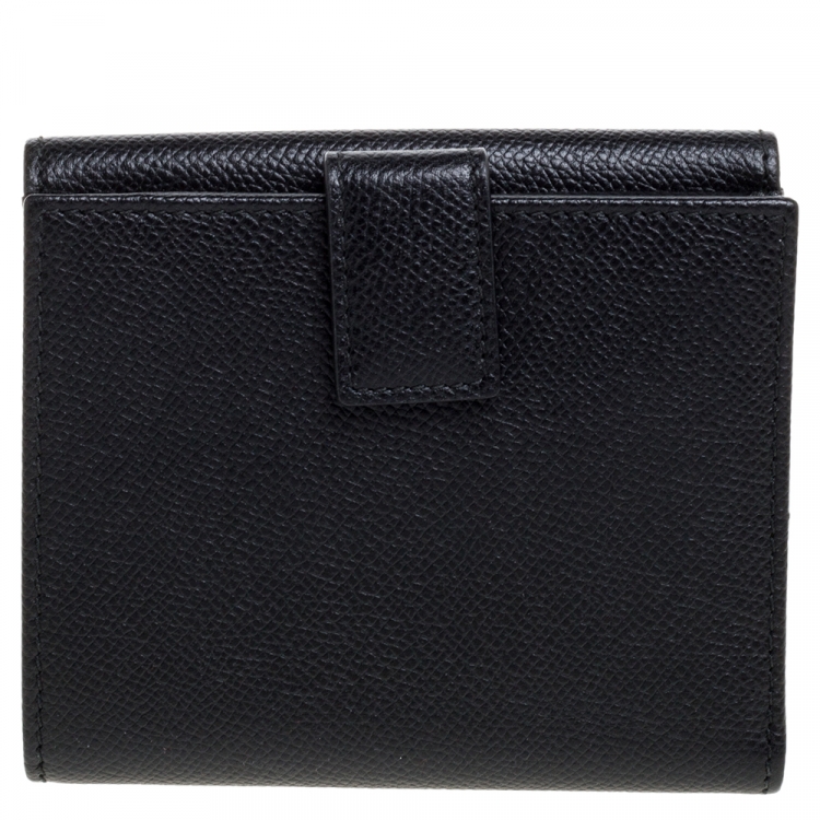 Pre Owned Salvatore Ferragamo Black Leather Gancini Lock French Wallet
