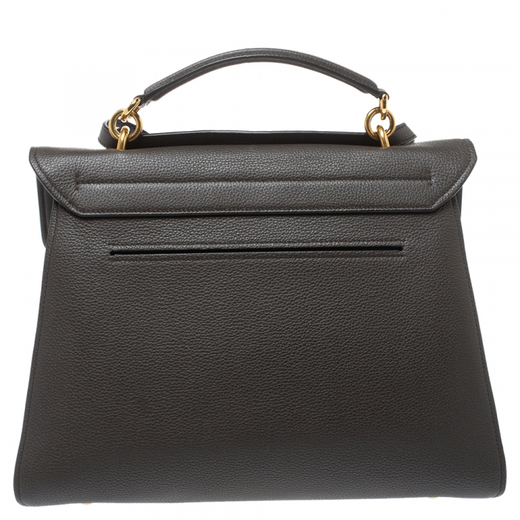 Pre Owned Salvatore Ferragamo Dark Brown Leather Gancini Top Handle Bag