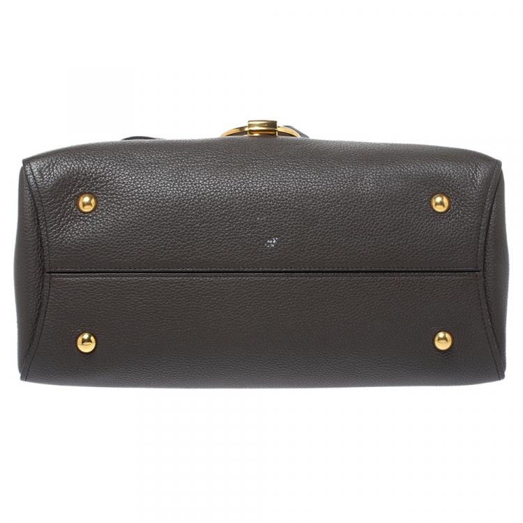 Pre Owned Salvatore Ferragamo Dark Brown Leather Gancini Top Handle Bag