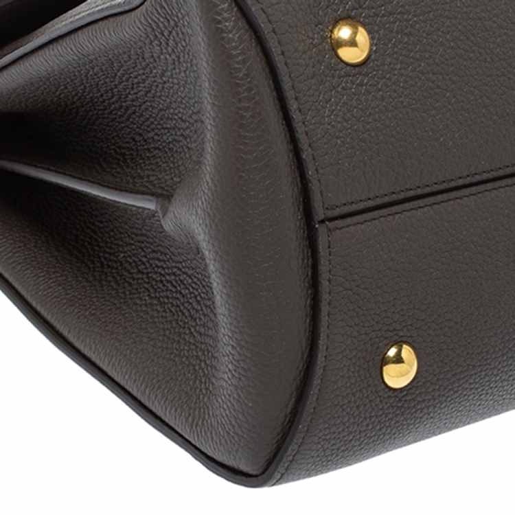 Pre Owned Salvatore Ferragamo Dark Brown Leather Gancini Top Handle Bag