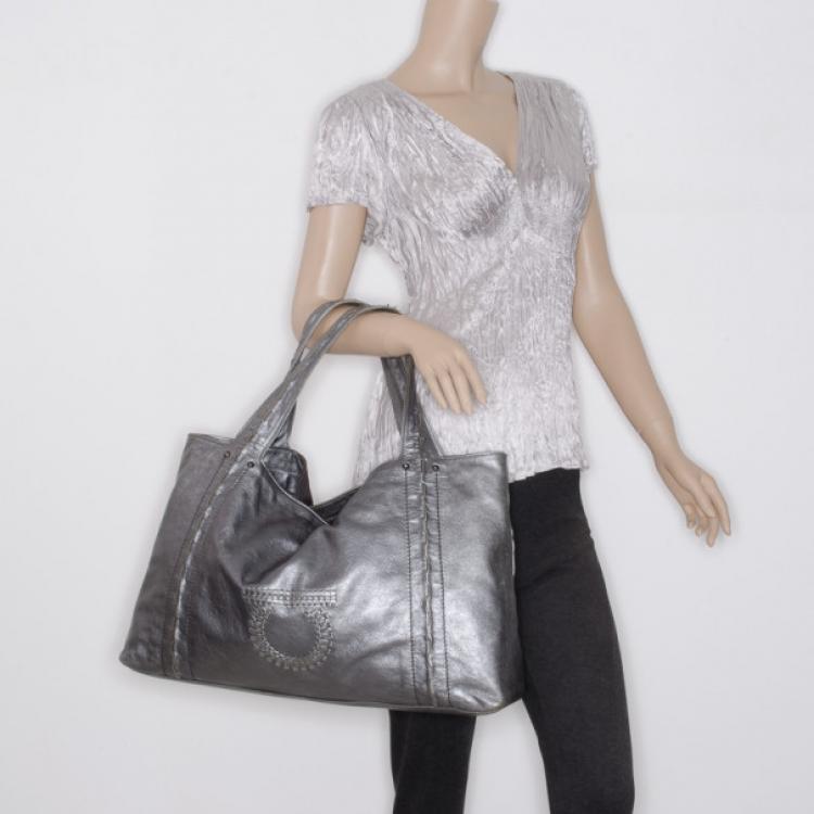 Pre Owned Salvatore Ferragamo Metallic Silver Banshee Tote 