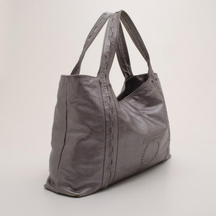 Pre Owned Salvatore Ferragamo Metallic Silver Banshee Tote 