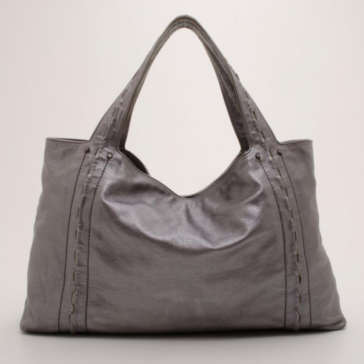 Pre Owned Salvatore Ferragamo Metallic Silver Banshee Tote 
