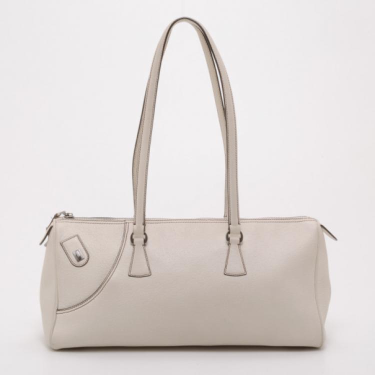 Pre Owned Salvatore Ferragamo Light Beige Leather East West Satchel
