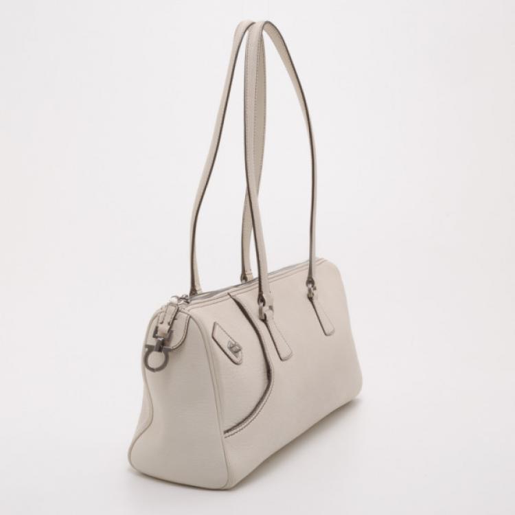 Pre Owned Salvatore Ferragamo Light Beige Leather East West Satchel