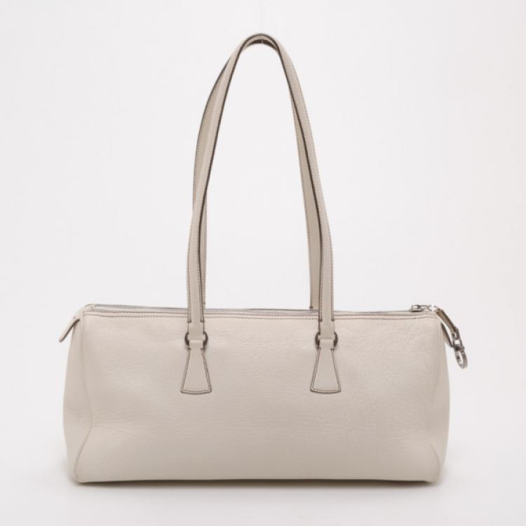 Pre Owned Salvatore Ferragamo Light Beige Leather East West Satchel