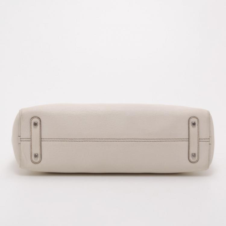 Pre Owned Salvatore Ferragamo Light Beige Leather East West Satchel