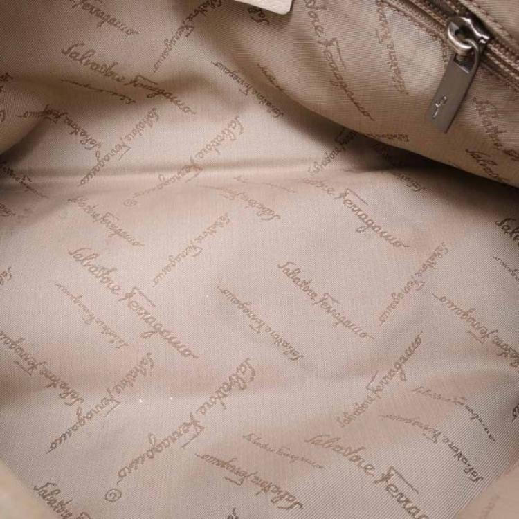Pre Owned Salvatore Ferragamo Light Beige Leather East West Satchel