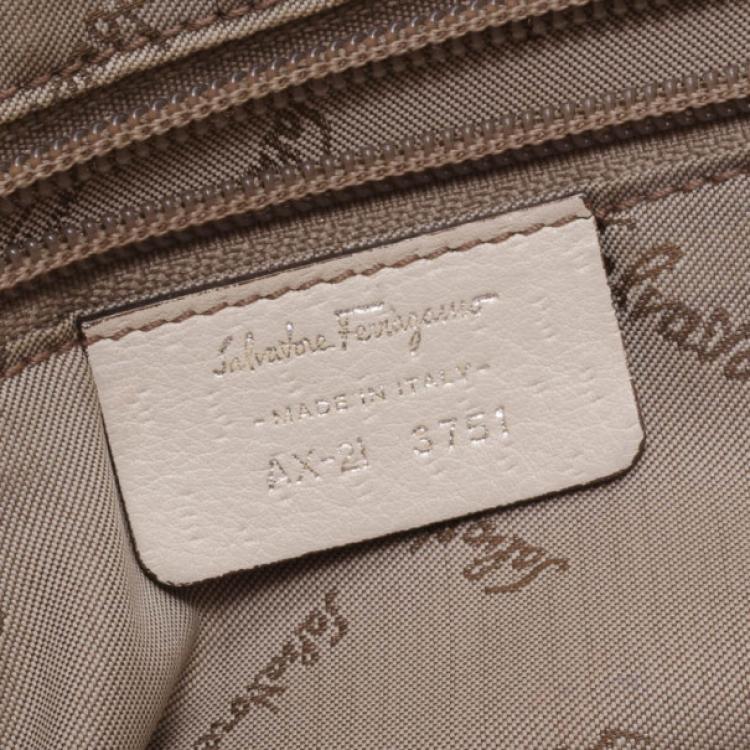 Pre Owned Salvatore Ferragamo Light Beige Leather East West Satchel