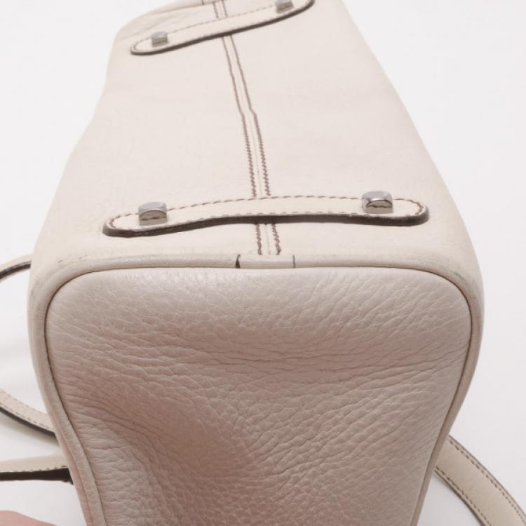 Pre Owned Salvatore Ferragamo Light Beige Leather East West Satchel