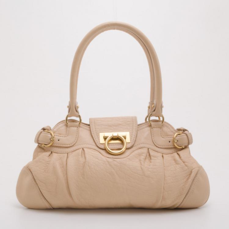 Pre Owned Salvatore Ferragamo Beige Leather Marisa Satchel 