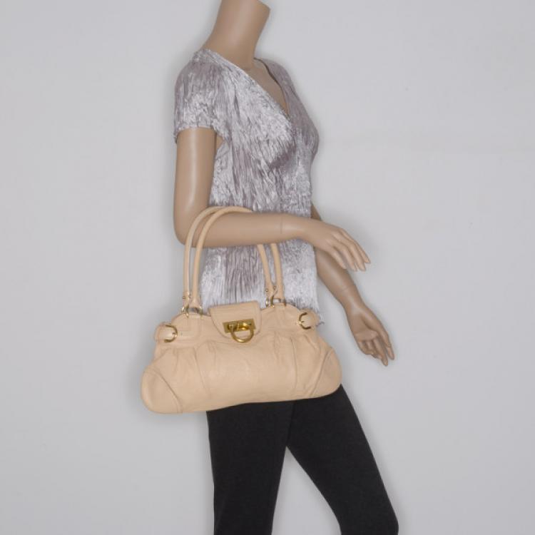 Pre Owned Salvatore Ferragamo Beige Leather Marisa Satchel 