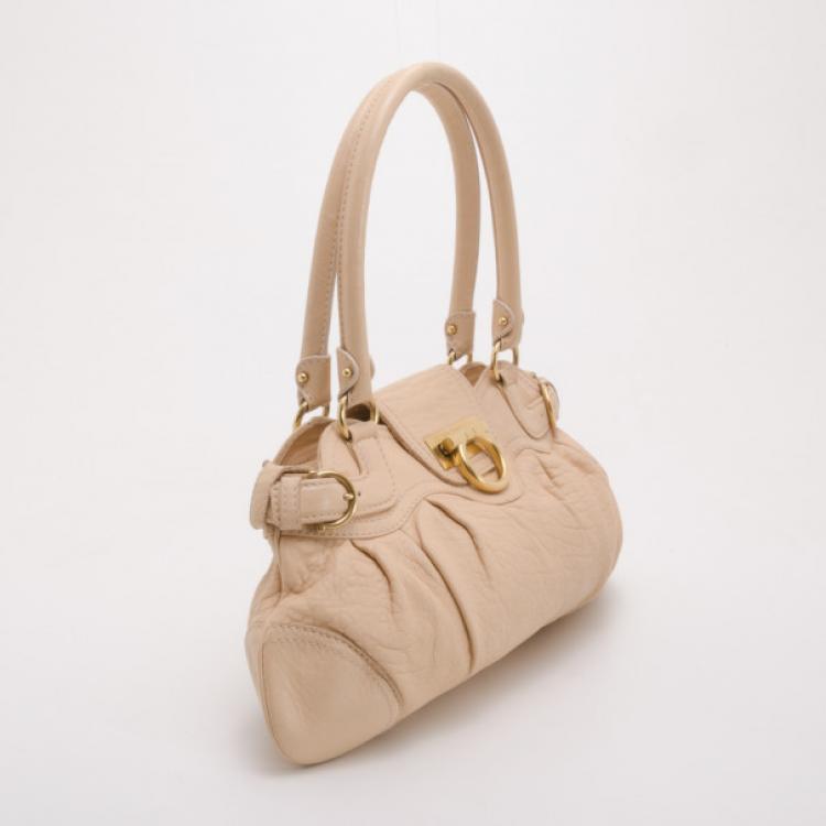 Pre Owned Salvatore Ferragamo Beige Leather Marisa Satchel 