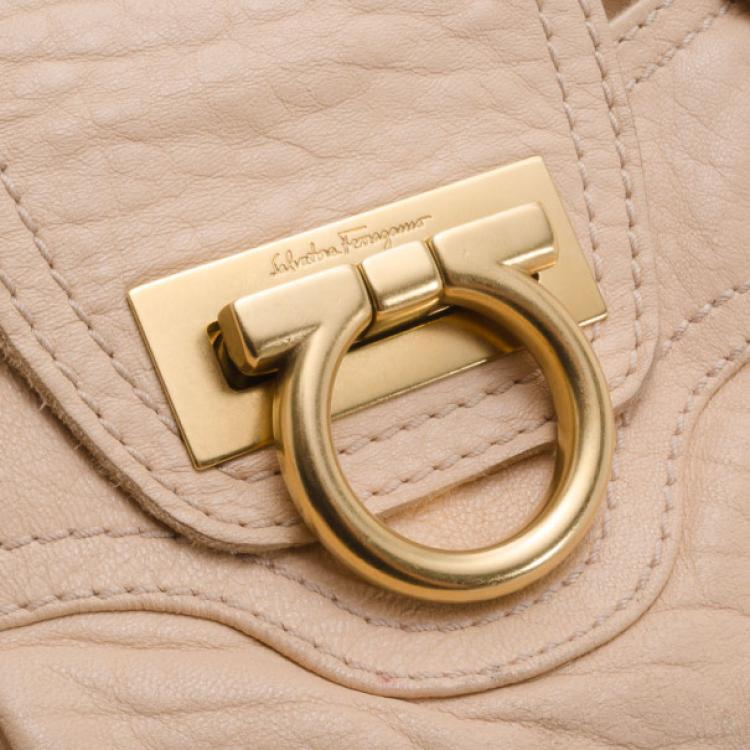 Pre Owned Salvatore Ferragamo Beige Leather Marisa Satchel 