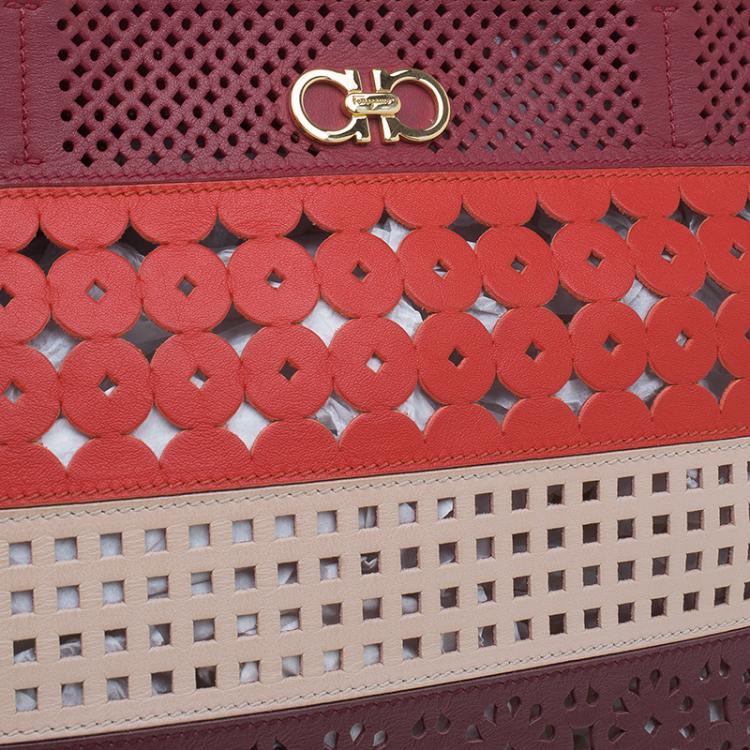 مملوكة مسبقًا Salvatore Ferragamo Multicolor Leather Laser Cut Shopper Tote