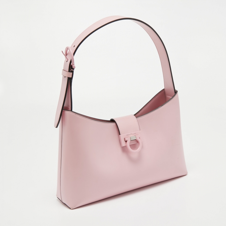 Pre Owned Salvatore Ferragamo Light Pink Leather Trifolio Shoulder Bag