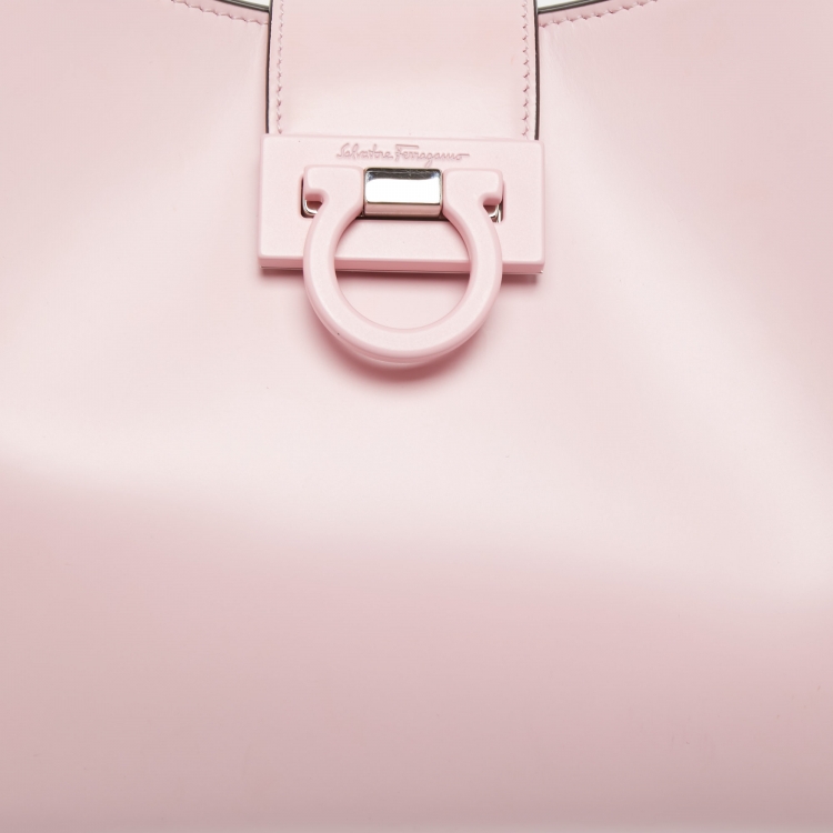 Pre Owned Salvatore Ferragamo Light Pink Leather Trifolio Shoulder Bag