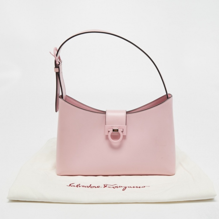 Pre Owned Salvatore Ferragamo Light Pink Leather Trifolio Shoulder Bag