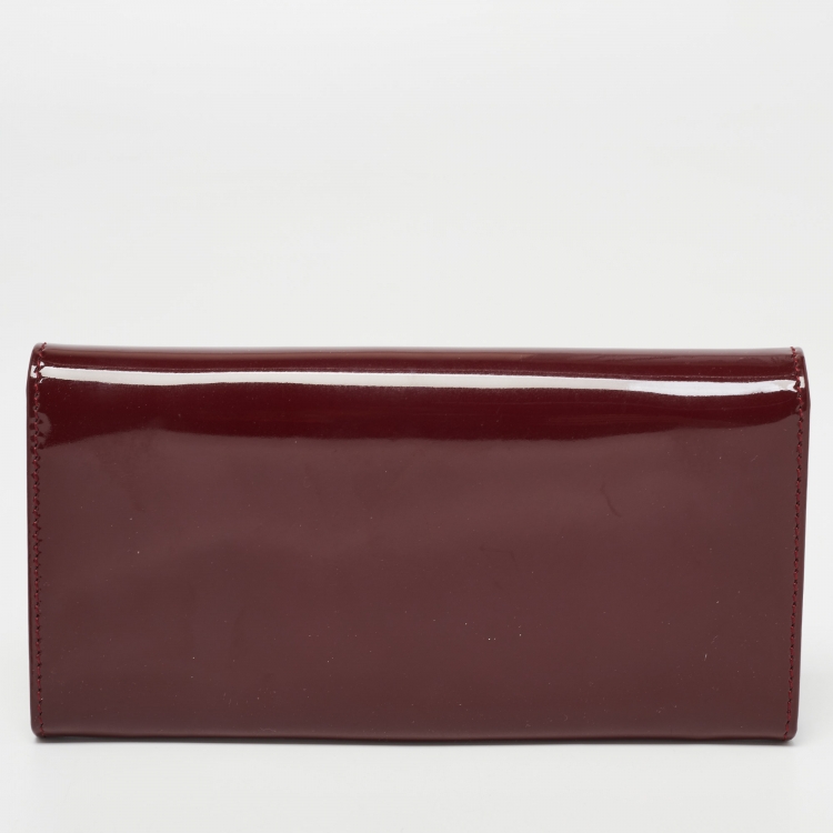 Pre Owned Salvatore Ferragamo Burgundy Patent Leather Vara Bow Continental Wallet