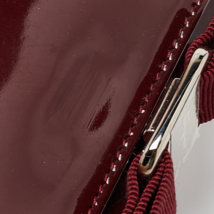 Pre Owned Salvatore Ferragamo Burgundy Patent Leather Vara Bow Continental Wallet