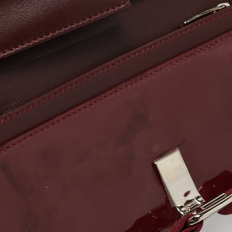 Pre Owned Salvatore Ferragamo Burgundy Patent Leather Vara Bow Continental Wallet