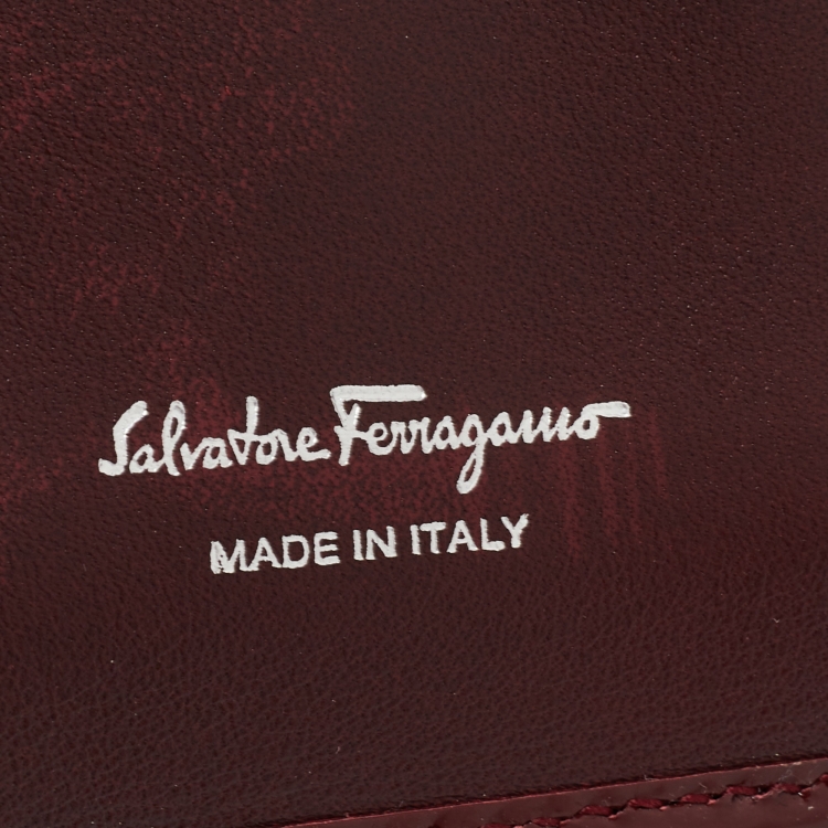 Pre Owned Salvatore Ferragamo Burgundy Patent Leather Vara Bow Continental Wallet