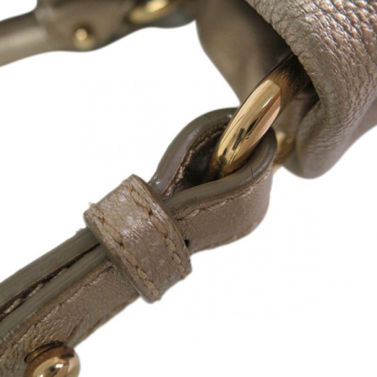 Pre Owned Salvatore Ferragamo Gold Leather Vara Bow Tote