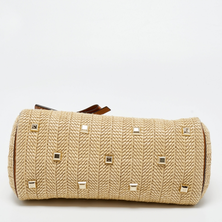 Pre Owned Salvatore Ferragamo Brown/Beige Raffia And Leather Studio Tote