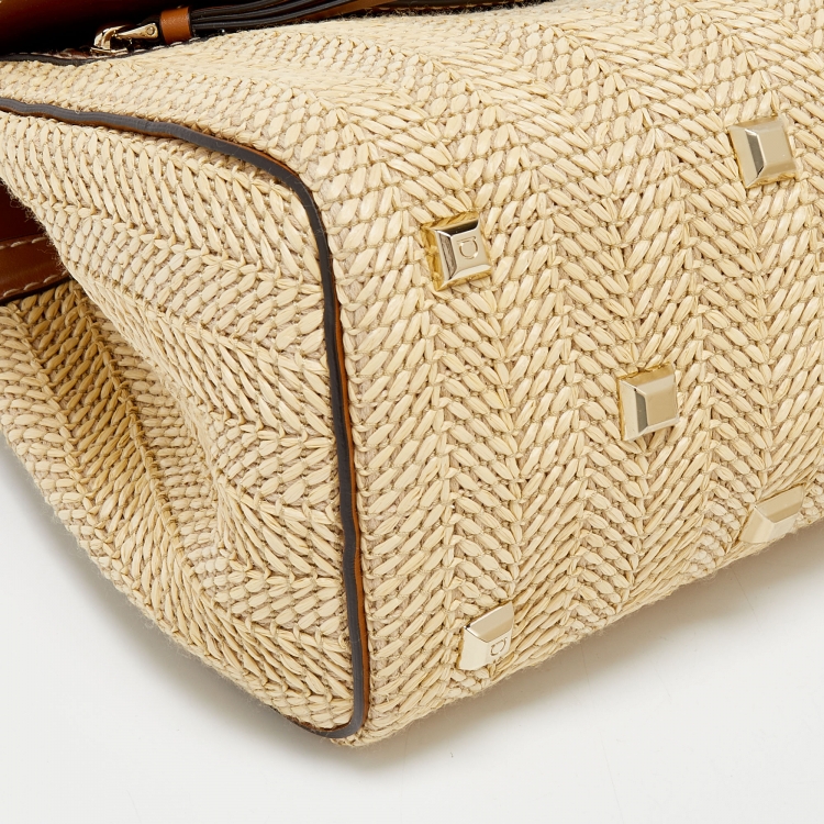 Pre Owned Salvatore Ferragamo Brown/Beige Raffia And Leather Studio Tote