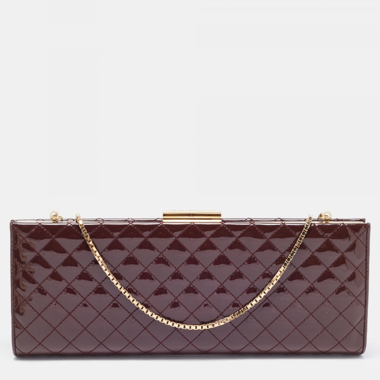 Pre Owned Salvatore Ferragamo Burgundy Quilted Patent Leather Chain Clutch
