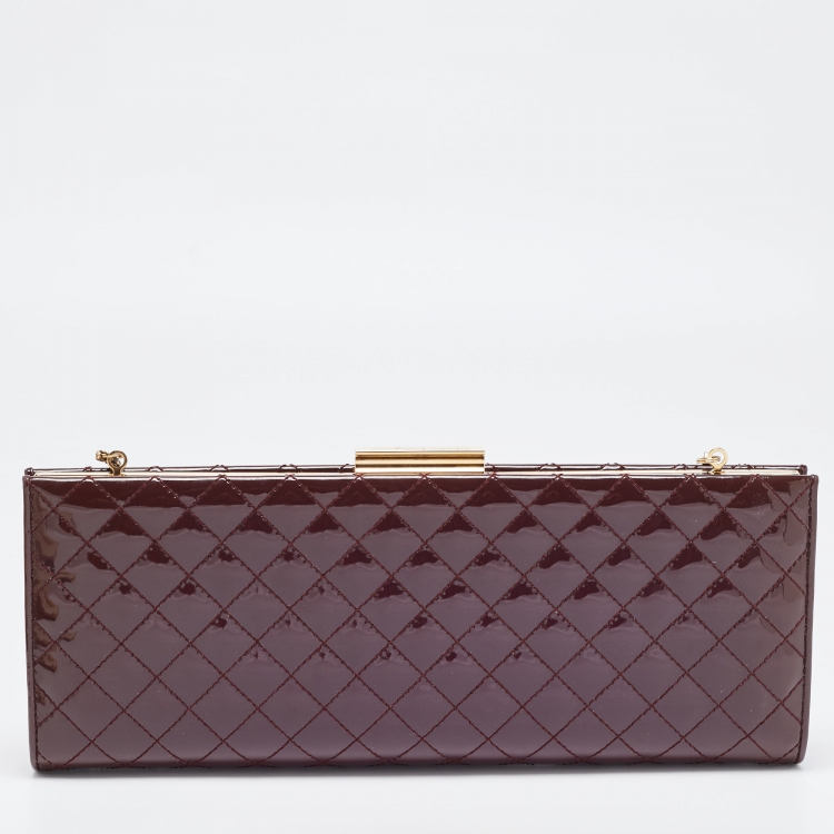 Pre Owned Salvatore Ferragamo Burgundy Quilted Patent Leather Chain Clutch