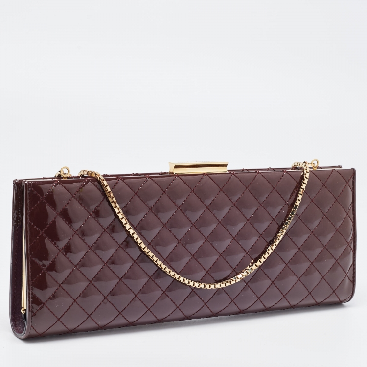 Pre Owned Salvatore Ferragamo Burgundy Quilted Patent Leather Chain Clutch