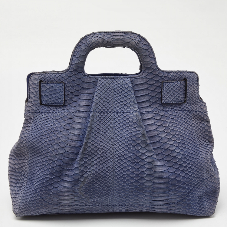 مملوكة مسبقًا Salvatore Ferragamo Blue Python Gancini Satchel