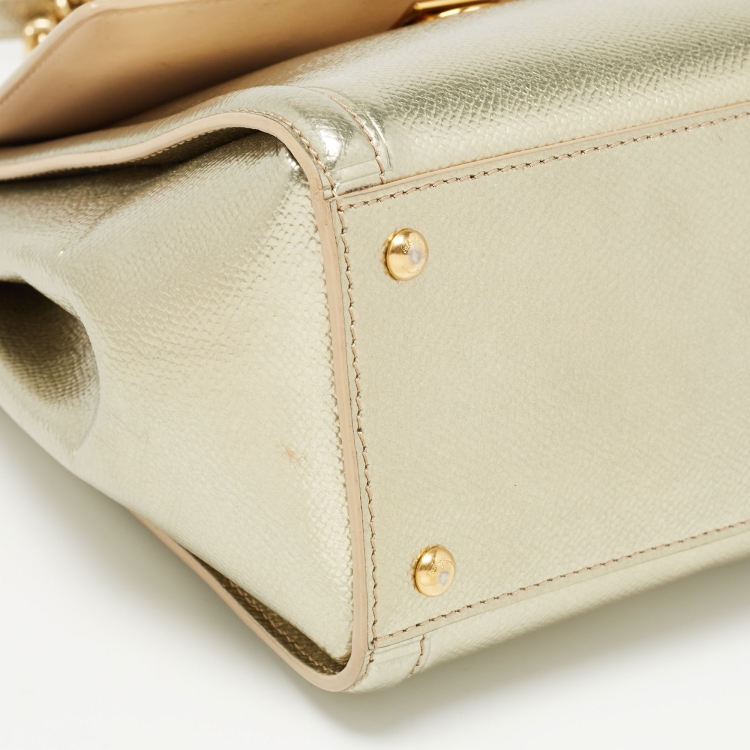 Pre Owned Salvatore Ferragamo Gold Leather Top Handle Bag
