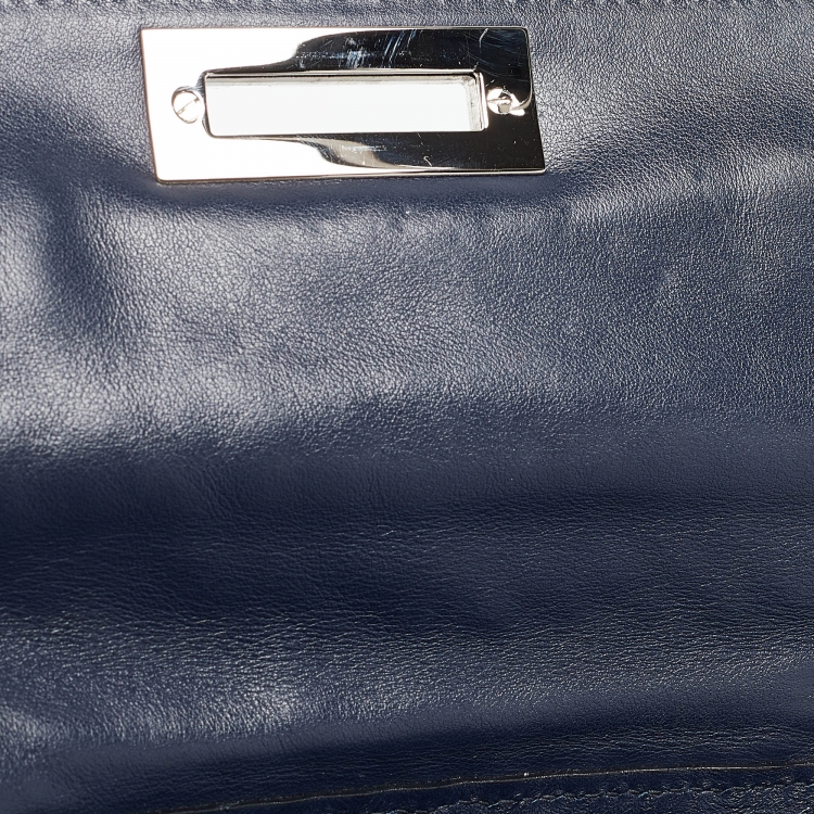 Pre Owned Salvatore Ferragamo Navy Blue/Multicolor Woven Leather Sofia Top Handle Bag