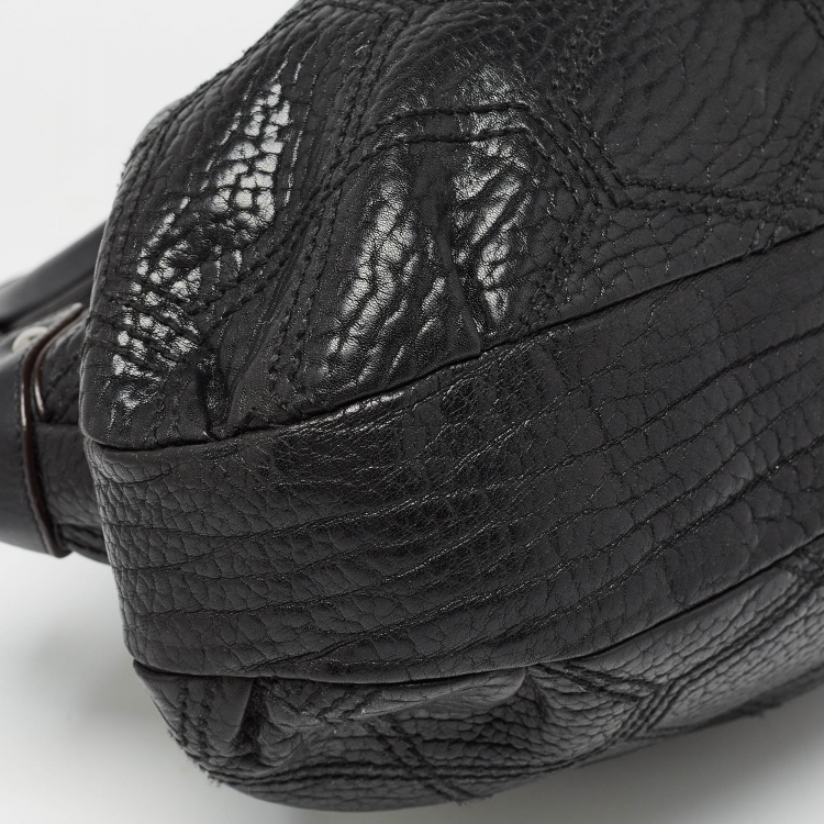 Pre Owned Salvatore Ferragamo Black Pebbled Leather Satchel
