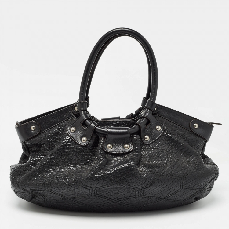 Pre Owned Salvatore Ferragamo Black Pebbled Leather Satchel